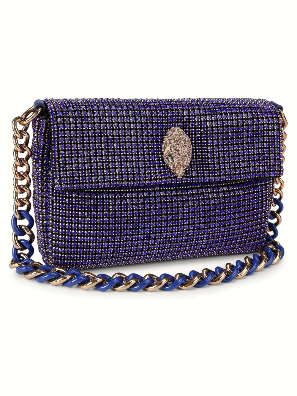KURT GEIGER LONDON Small Party Shoulder Bag Blue Bling Rhinestone Covered